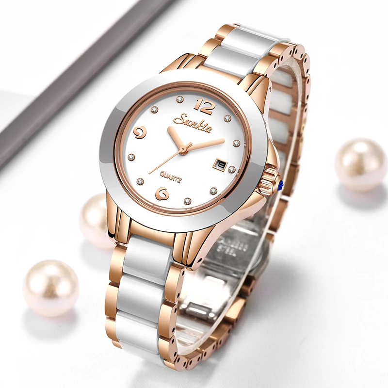 Luxury Ceramic Watch - Sunkta Fashion Casual Quartz Woman Watch
